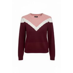 Max‎ Chevron Colorblock Knit Long Sleeve Crew Neck Pullover Sweater Wine Size XS